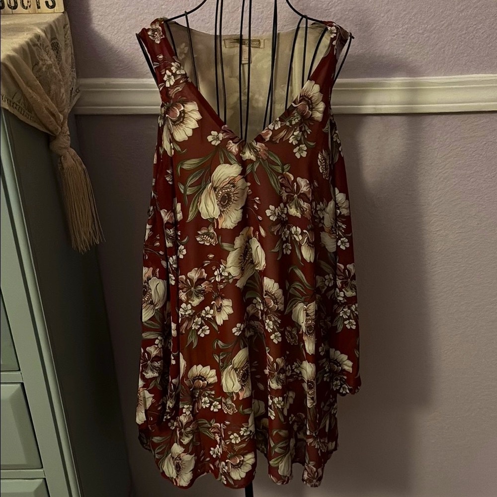 Women’s Forever 21 Floral V-Neck Long Sleeve Off The Shoulder Dress Small